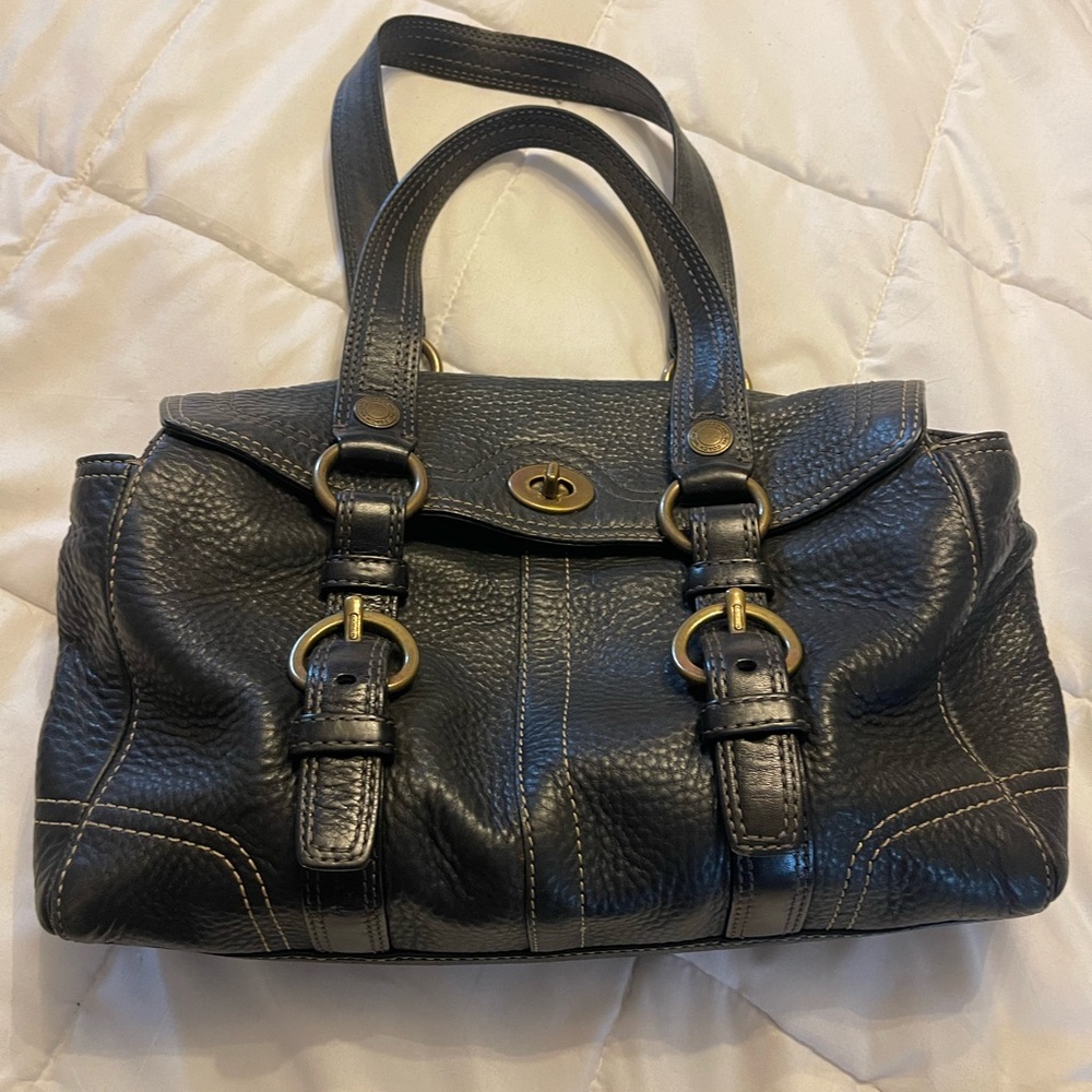 Coach Black Leather Chelsea Satchel Pebble Leather with Gold Accents #10953